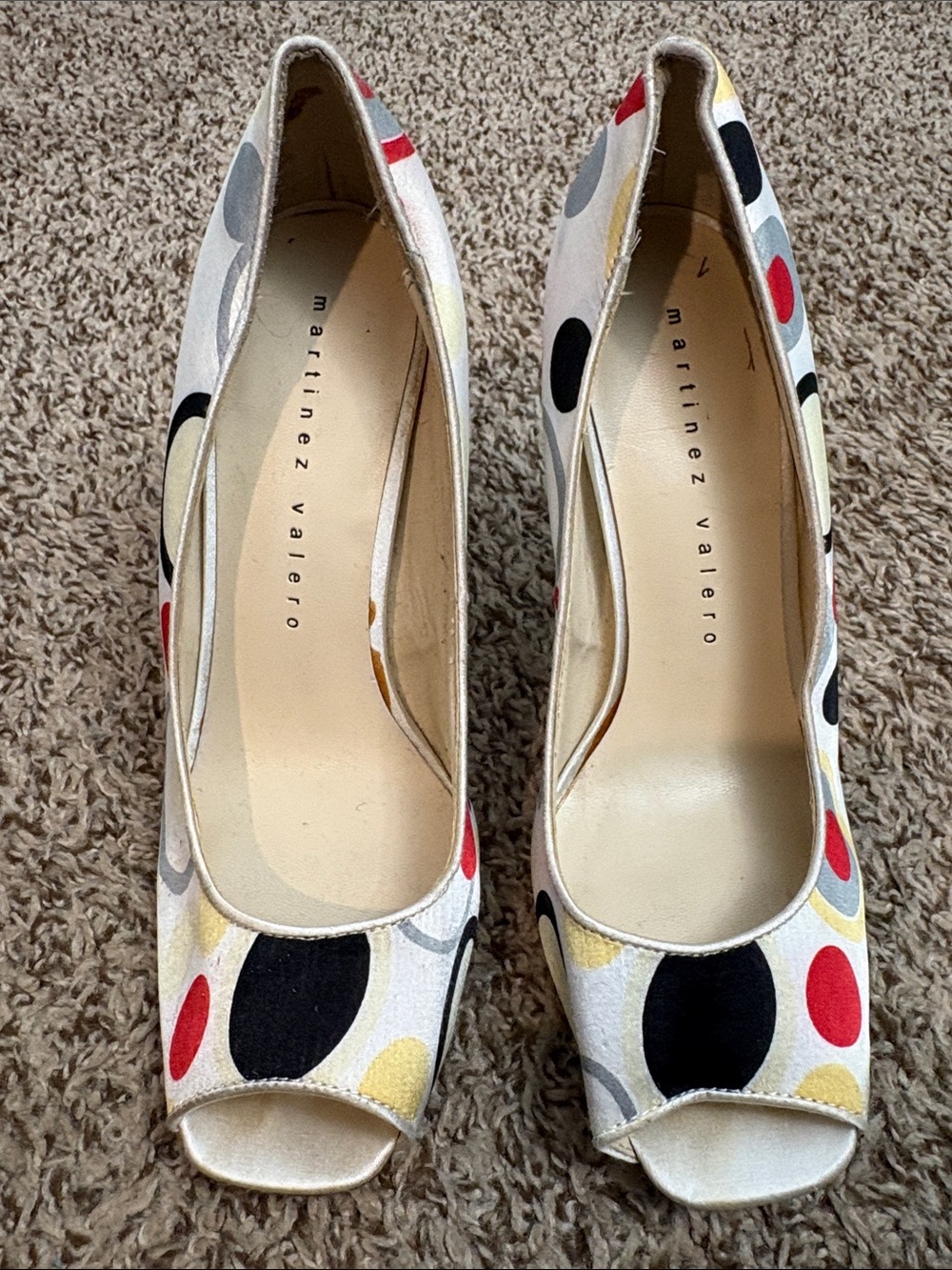 Martinez Valero Multi-Polka Dot Peep-Toe Pumps 7.5